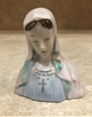 Vintage Japan 3” Bust Statue Blessed Mother Virgin Mary,  Painted