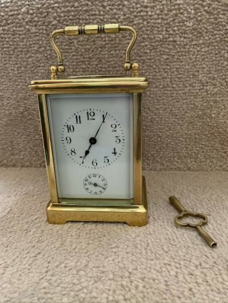 Antique French Brass 8 - Day Carriage Clock With Alarm