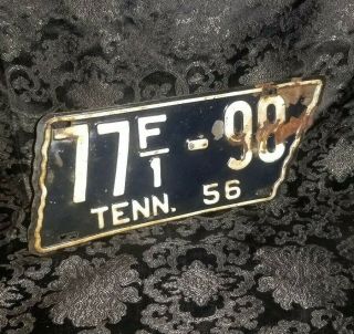 1956 Tennessee Shape License Plate 77 F/1 - 98 Overton Co.