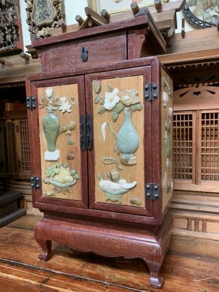 Chinese Wood And Stone Inlayed Cabinet/shrine