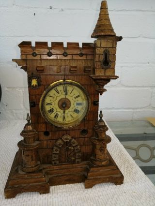 Antique,  German Architectural Type Alarm Clock.  For Restoration But Overall Good