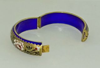 Vintage Champleve Cloisonne Bangle Bracelet Cobalt Blue Enamel On Brass 3/4 " W