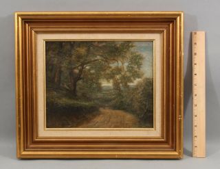 Small 19thc Antique American Country Road Landscape 9x11 O/c Oil Painting Nr