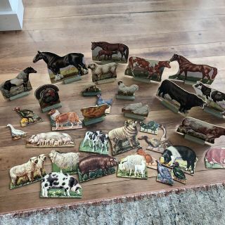 Vintage Toys Stand Up Farm Animals Lithographed With Descriptions Of Each Animal