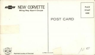 Cars Chevrolet Corvette Sting Ray Sport Coupe Chevrolet Chrome Postcard Vintage 2