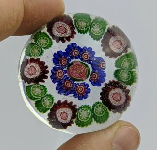 Antique Clichy Glass Paperweight Millefiori Rose - French 19th Century Miniature