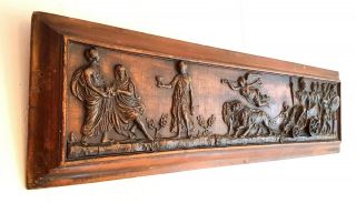 Very Rare 19th century large wooden panel with carved plaster Roman Scene 2
