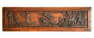 Very Rare 19th century large wooden panel with carved plaster Roman Scene 3