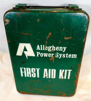 Antique Vintage Allegheny Power Lineman Metal Military Style First Aid Kit