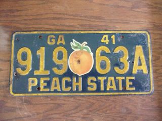 Vintage 1941 Georgia Peach License Plate 919 - 63a