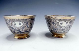 A 19th C Russian Niello Silver Gilt Cups 1853