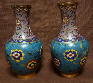 Pair Good Quality 19thc Chinese Cloisonne Vases