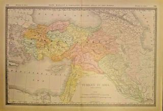 Large Color Map Of Turkey In Asia 1881 Kurdistan Syria Anatolia Ottoman Empire
