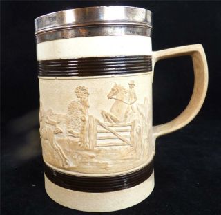 C1800 Antique Adams Stoneware Mug Tankard Hunting Scenes