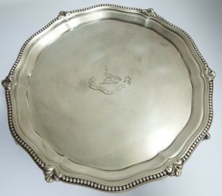 Lovely Heavy English Antique 1903 Solid Silver Salver Card Tray Bristol Interest
