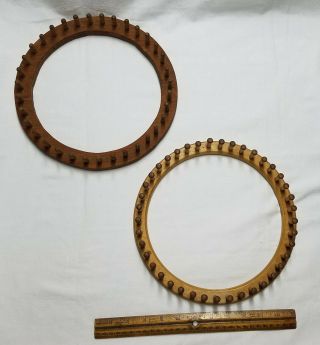 Two Vintage 10 " Round Wooden Peg Looms - 41 - Peg J L Hammett Co,  35 - Peg Handmade
