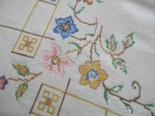 Vintage Tablecloth Hand Embroidered With Tiny Cross Stitch