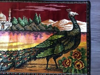 Vintage Velvet Peacock Tapestry Wall Hanging 20” x 39” 2