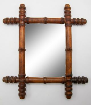 Antique 19th Century French Faux Bamboo Wood Carved Wall Mirror