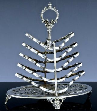 Large 19thc Victorian English Silver Plate Faces Figural Toast Rack