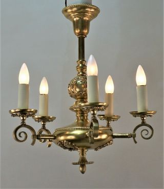 Antique Solid Brass Victorian Art Nouveau Chandelier Fixture