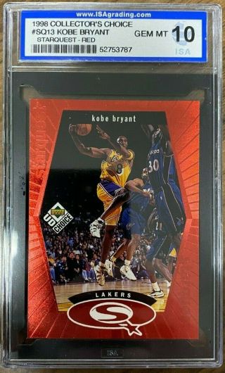 1998 - 99 Kobe Bryant Upper Deck Ud Choice Starquest Red Sq13 Isa Gem 10 Lakers