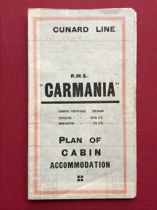 Cunard Line R.  M.  S.  " Carmania " (1905) Plan Of Cabin Accommodation.