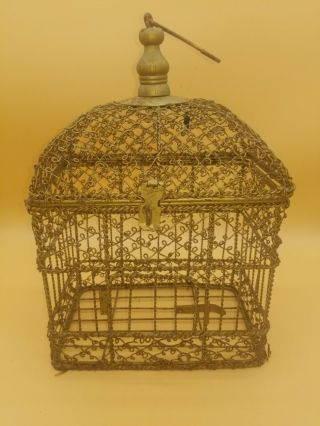 Vintage 12 " Metal Wire Hanging Bird Cage Rustic Shabby Chic Appeal - Gorgeous