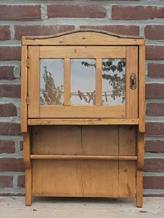 Antique Hand - Made Pine Wall Hanging Cupboard Cabinet Medicine