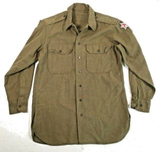 Wwii U.  S.  Army Enlisted Mans Wool Combat Shirt W/ Patch,  Sz 15 1/2 X 33