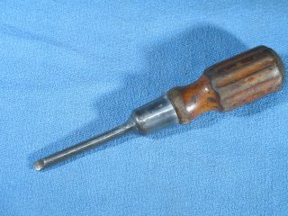 Vintage Tobrin 4 - 1/2 " Long Wood Handle Metal End Cap Screwdriver 3/16 " Wide Tip