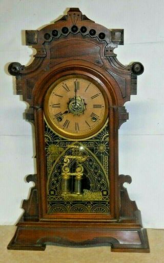 Rare Antique Ansonia " Madison " Shelf Mantel Wood 8 Day Chime Clock