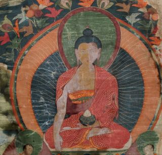19th Century Gouache On Linen Tibetan Sino - Tibetan Thangka Sakyamuni Buddha