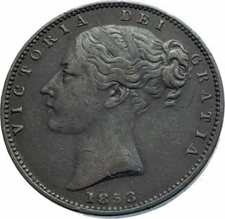 1853 Uk Great Britain United Kingdom Queen Victoria Farthing Antique Coin I78333