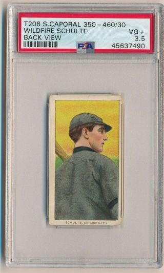 Wildfire Schulte 1909 - 11 T206 Sweet Caporal Tobacco Back View Psa 3.  5 Vg,  Cubs