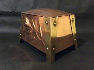 Antique Arts And Crafts C.  1900 Copper And Brass Tea Caddy / Storage Casket