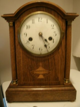 Tall Wooden Antique German Mantel Clock By Hac (cross Arrows)