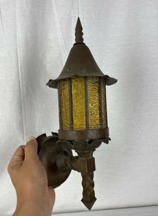 Mission Arts And Crafts Hammered Copper Leaded Glass Sconce Lamp