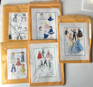 5 Vintage Doll Clothes Patterns For 18” - 20” Shirley Temple Type & Fashion Dolls