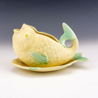 Vintage Shorter & Sons Pottery - Fish Formed Gravy Boat & Saucer - Art Deco