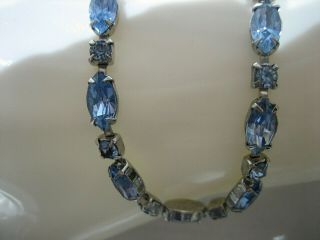 Estate Vintage Signed Weiss Silver Tone Sky Blue Rhinestone Choker Necklace
