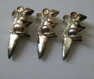 Set Of 3 X Vintage Silver Plated Mice Cake Toppers ?