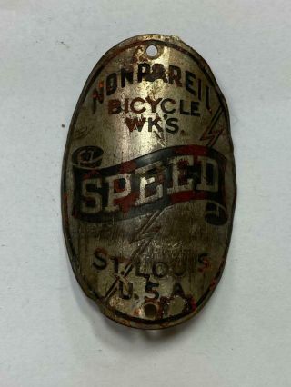 Antique Schwinn Nonpareil Speed Bicycle Head Badge Tag Emblem St Louis,  Mo Oval