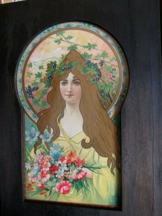 Gorgeous Antique Art Nouveau Print,  Lovely Lady Keyhole Frame,  C1900