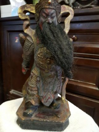 13 " Antique Old Chinese Wood Lacquerware Guan Gong Yu Warrior God Statue