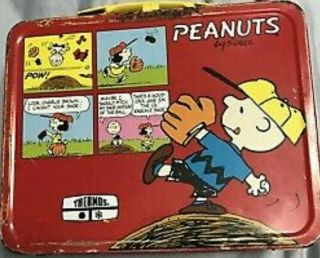 Vintage Peanuts Snoopy Charlie Brown Woodstock Metal Lunchbox Lunch Box,  1965