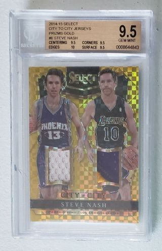2014 - 15 Select City To City Steve Nash Gold Dual Jersey /10 Bgs 9.  5 Suns Lakers