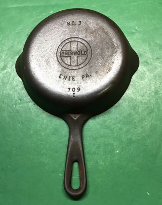 Vintage No.  3 Griswold 709 I Cast Iron Skillet W/ Double Spout & Small Logo