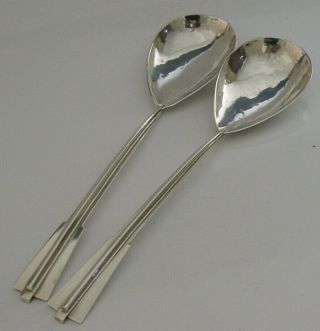 ARTS & CRAFTS STERLING SILVER SERVING SPOONS 1945 ARROW HANDLES 98g MB 2