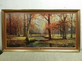 Vintage “autumn Gold " Framed Landscape Art Print,  Signed Robert Wood 1960,  53x29